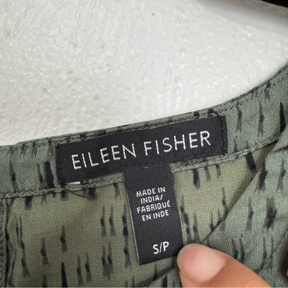 ❌Eileen Fisher Nori Silk Shell Top Women's Small Green Dash Organic Cotton Offic - Picture 4 of 9